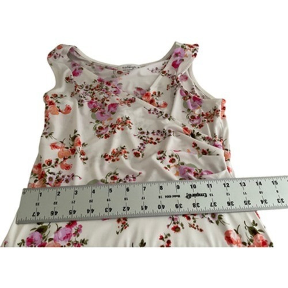 Kaileigh White Pink Floral Faux Wrap Sleeveless A-Line Midi Jersey Dress Size S - Picture 9 of 11